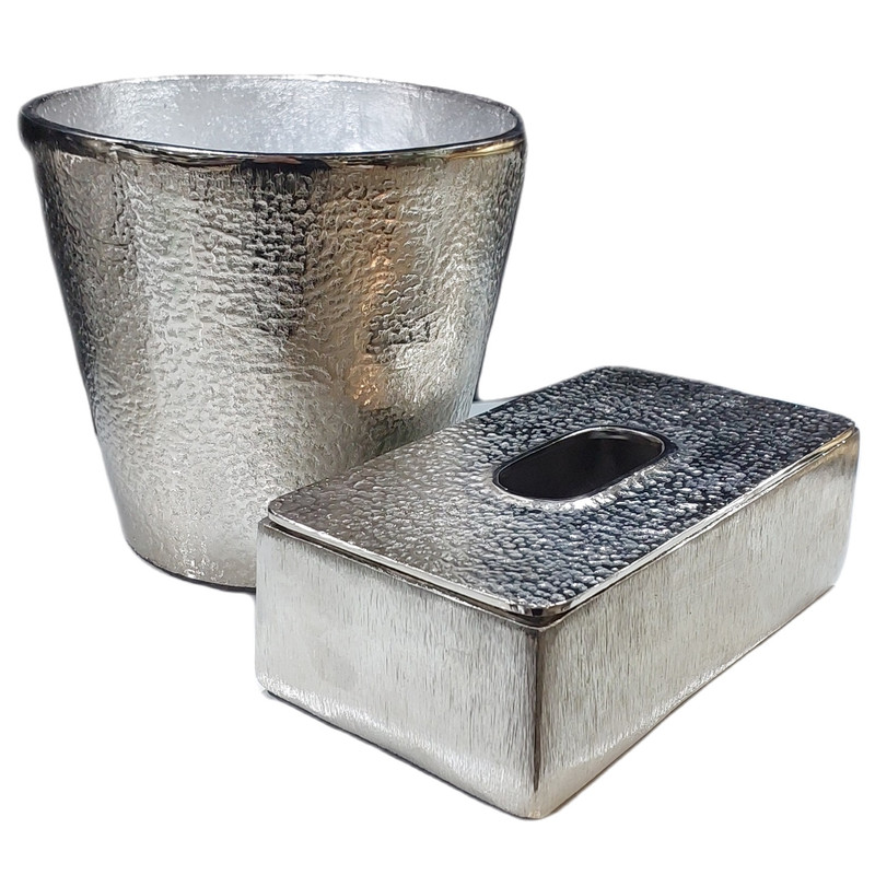 bcb9e692e51b4b8f351cb5279c7d9095 ست سطل و جای دستمال کاغذی مدل آلومینیوم طرح چکشی