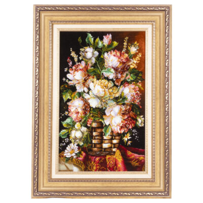 تابلو فرش دستباف سی پرشیا مدل گل در گلدان حصیری کد 903687