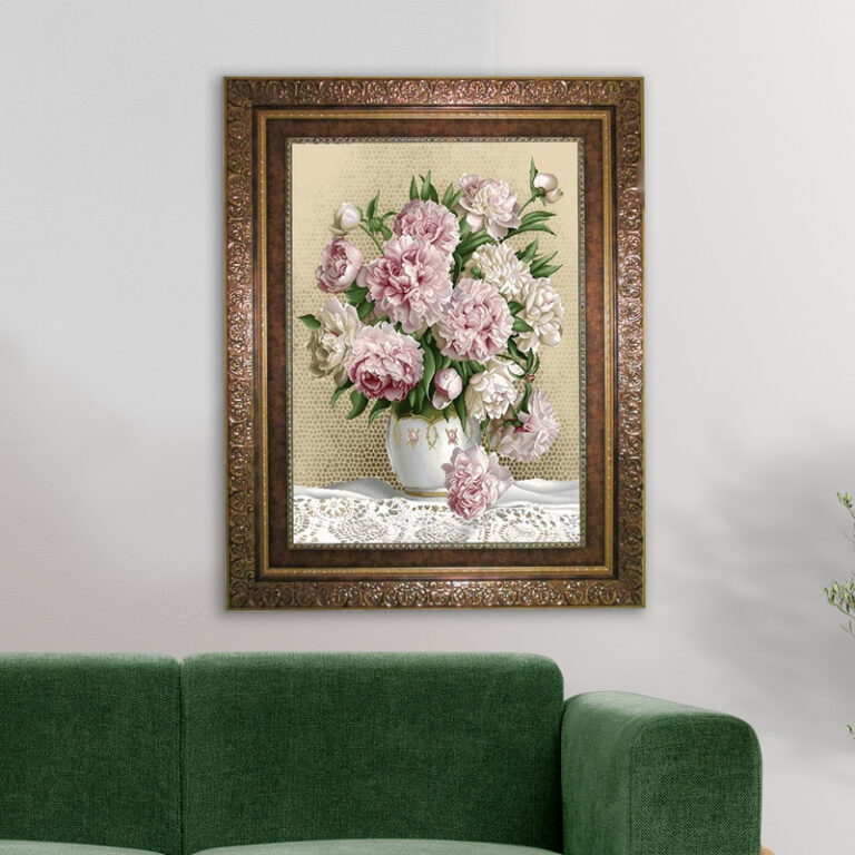 تابلو فرش ماشینی نقش نگار رضوی طرح گل کد 2086KC