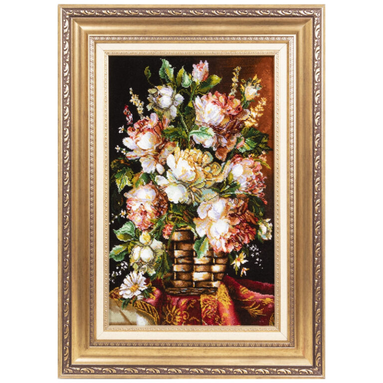 تابلو فرش دستباف سی پرشیا مدل گل در گلدان حصیری کد 903453