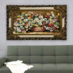 تابلو فرش ماشینی طرح سبد گل کد ۷۳۷۶