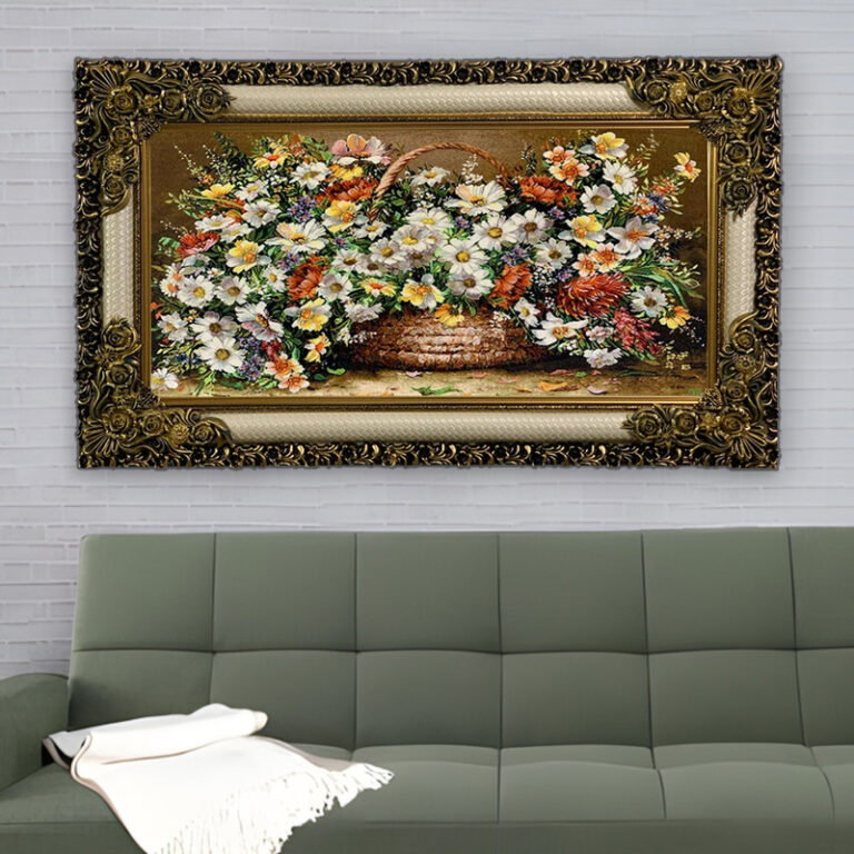 تابلو فرش ماشینی طرح سبد گل کد ۷۳۷۶