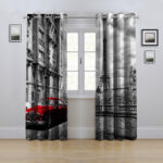 پرده مدل پانچی طرح ماشین و برج ایفل سایز 280x145 سانتی متر