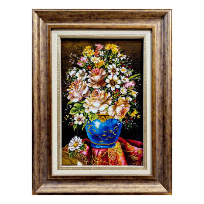 تابلو فرش دستباف مدل گلدان گل ابریشمی کد 304
