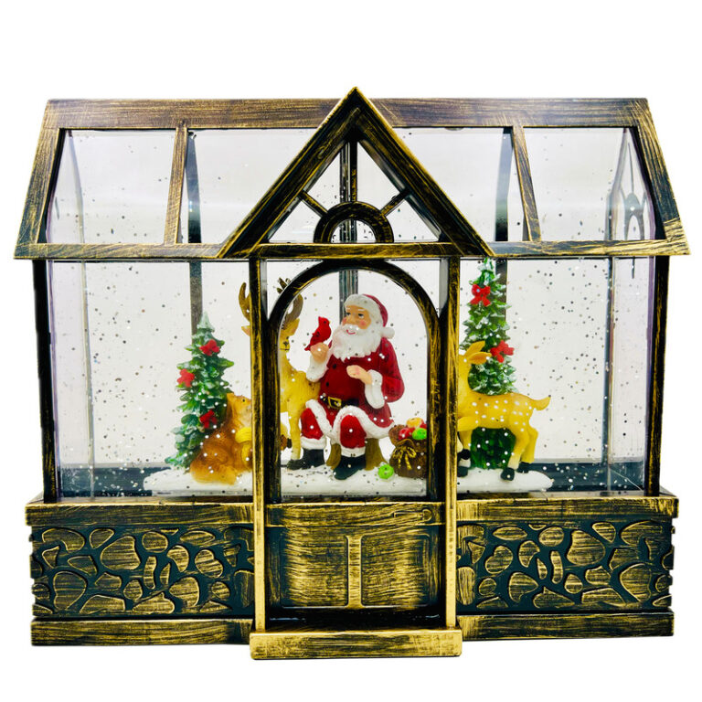 گوی موزیکال مدل پمپی لایت باکس آکواریومی طرح کلبه بابانوئل و کریسمس کد P4225