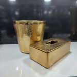 ست سطل و جای دستمال کاغذی مدل آلومینیوم طرح چکشی