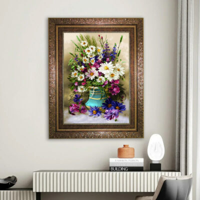 تابلو فرش ماشینی نقش نگار رضوی طرح گل کد 2155KC