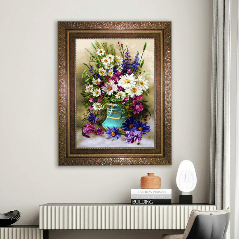 تابلو فرش ماشینی نقش نگار رضوی طرح گل کد 2155KC