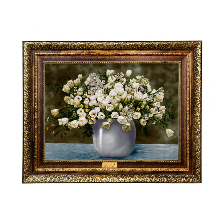 تابلو فرش ماشینی نقش نگار رضوی طرح گل کد 2290KH