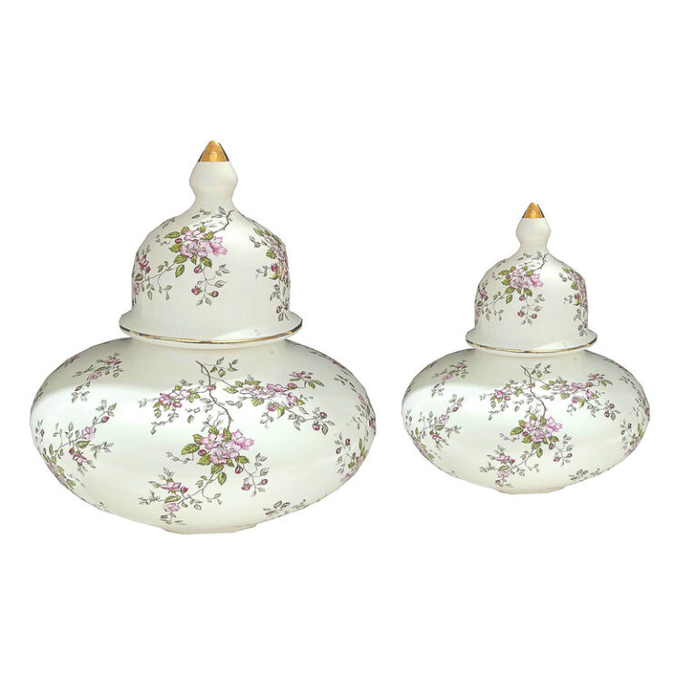 دکوری مدل جینجر جار طلا دار طرح شکوفه کد ۰۰۳ مجموعه دو عددی