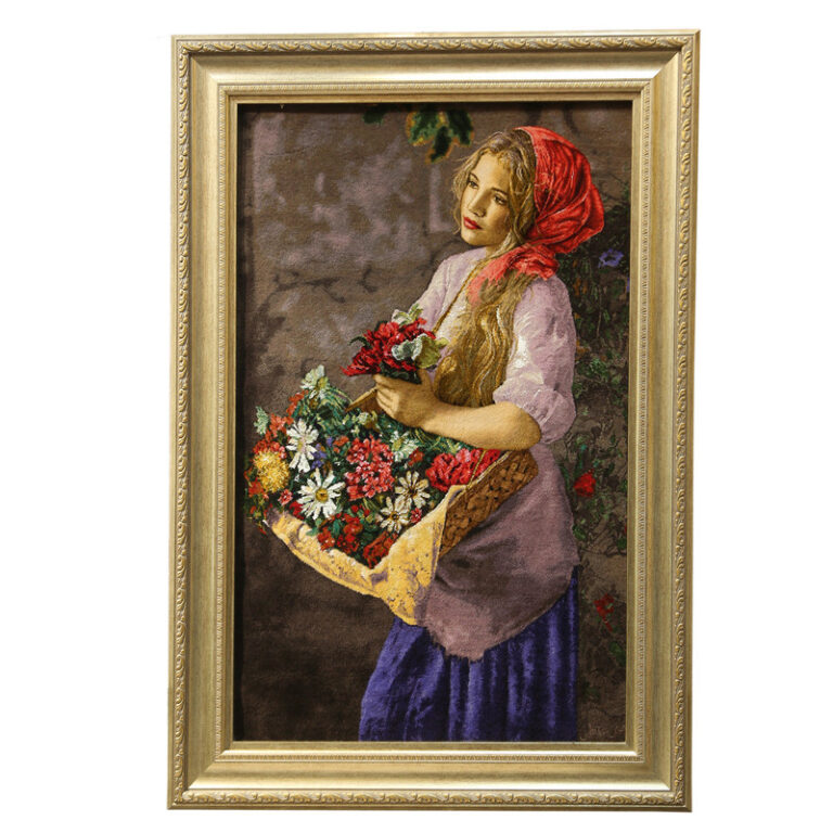 تابلو فرش دستباف مدل دختر گل فروش عاقلی کد 980